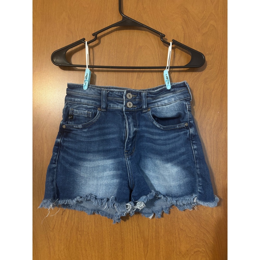 KanCan High Rise Frayed Hem Denim Shorts Medium Wash KC7366M Size M